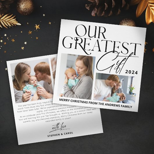 Minimalistische Baby aankondiging 4 Foto Kerstmis