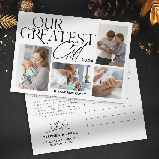 Minimalistische Baby Aankondiging 5 Foto Kerstmis