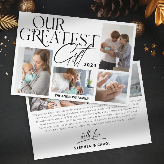 Minimalistische Baby aankondiging 6 foto kerst