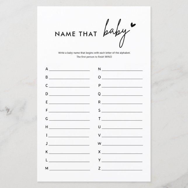 Minimalistische baby shower 'raad de naam van de b (Voorkant)