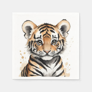 Minimalistische Baby Tiger Face in inkt en Waterve Servet