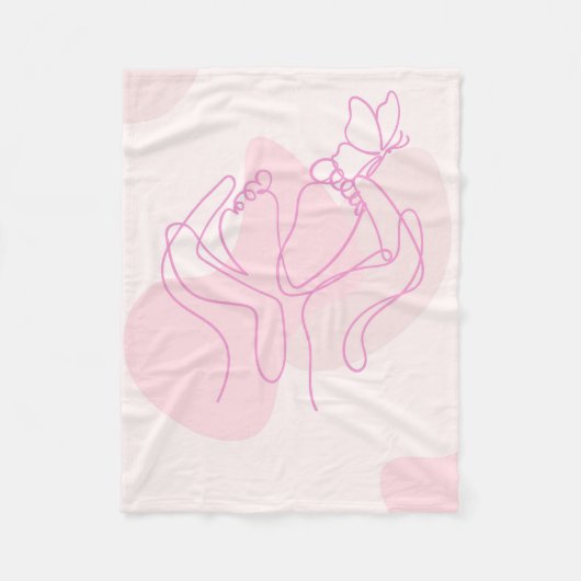 Minimalistische Baby-voetlijnkunst met vlinder Fleece Deken (Voorkant)