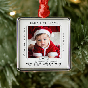 Minimalistische baby's eerste Kerstmis Geboorte St Metalen Ornament