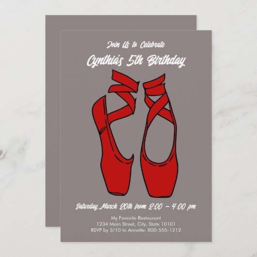 Minimalistische ballet verjaardagsfeestje kaart (Voorkant / Achterkant)