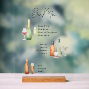 Minimalistische Bar Menu geïllustreerd Acryl teken Bord