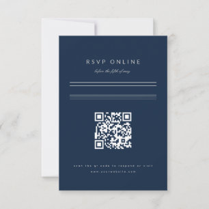 Minimalistische Bar Mitzvah Marine Blauw Zilver QR RSVP Kaartje