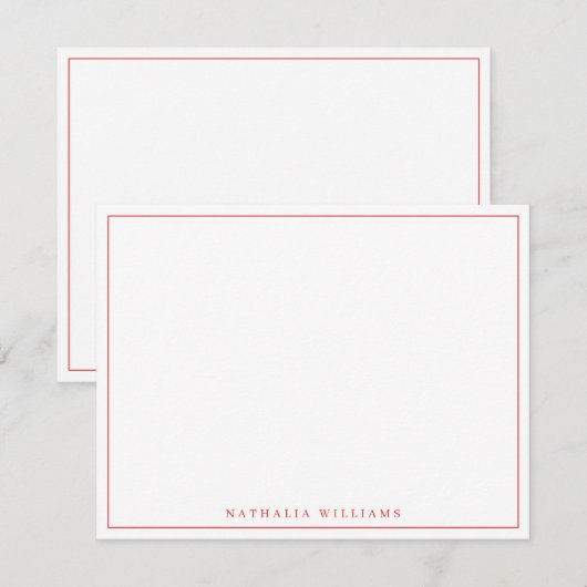 Minimalistische Basic gepersonaliseerde rode brief Notitiekaartje (Voorkant / Achterkant)
