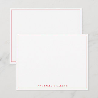 Minimalistische Basic gepersonaliseerde rode brief Notitiekaartje