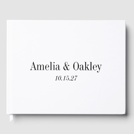 Minimalistische Basic Wit Elegant Bruiloft Custom Gastenboek (Voorkant)