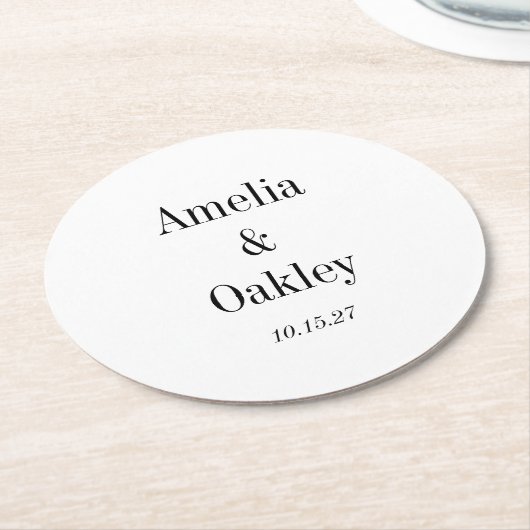 Minimalistische Basic Wit Elegant Bruiloft Custom Ronde Kartonnen Onderzetter (Gebogen)