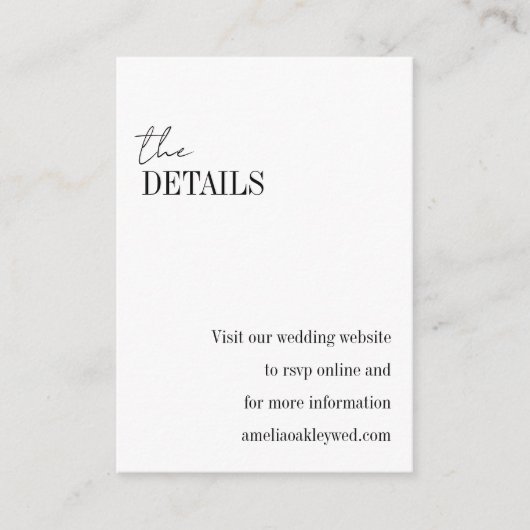 Minimalistische Basic Wit Elegant Chique Bruiloft Informatiekaartje (Voorkant)