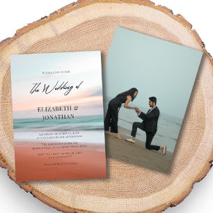 Minimalistische Beach bruiloft uitnodiging met fot
