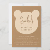 Minimalistische Beary eerste verjaardag uitnodigin Kaart (Voorkant)