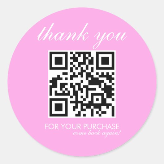Minimalistische Bedankt QR-code Script Roze Ronde Sticker (Voorkant)