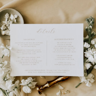 Minimalistische Beige bruiloft Details Kaart