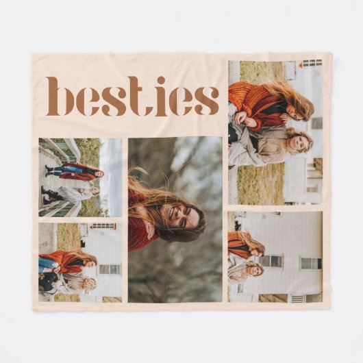 Minimalistische Beige Custom 5 Photo Besties Fleece Deken (Voorkant (Horizontaal))