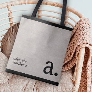 Minimalistische Beige Faux Linen Look Monogram Naa Draagtas