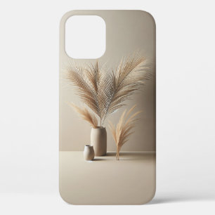 Minimalistische Beige Gedroogde Palm & Pampas Bloe iPhone 12 Hoesje