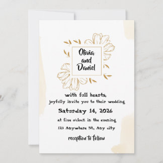Minimalistische Beige Gouden Dahlia Trouwuitnodigi Kaart