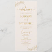 Minimalistische Beige Gouden Tak Blad Bruiloft Programma (Voorkant)