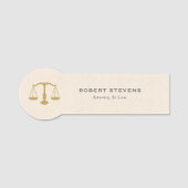 Minimalistische Beige linnen & Gold Justice Scale Naamplaatje (Voorkant)