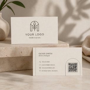 Minimalistische Beige Moderne Boog Logo QR Code Visitekaartje