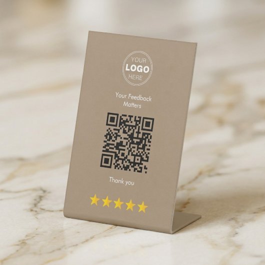 Minimalistische Beige Moderne QR Feedback Design Reclamebord Met Voetstuk