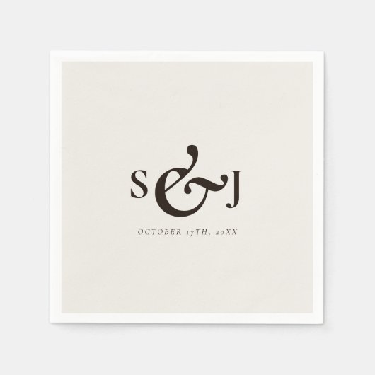 Minimalistische Beige Monogram Bruiloft Dag Servet (Voorkant)