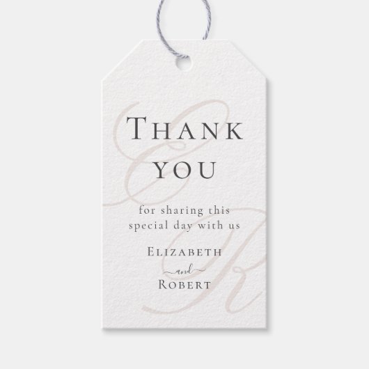 Minimalistische Beige Monogram bruiloft Dank u Cadeaulabel (Voorkant)