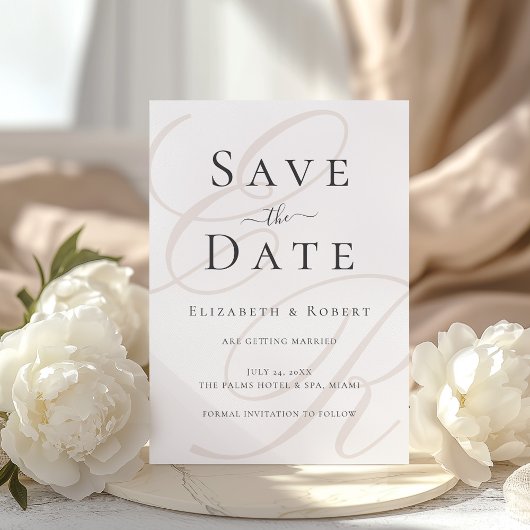 Minimalistische Beige Monogram Trouwen Save the Da Date