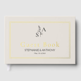 Minimalistische Beige Monogram Wildflower Wedding Gastenboek