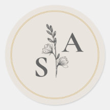 Minimalistische Beige Monogram Wildflower Wedding