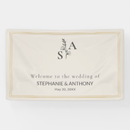 Minimalistische Beige Monogram Wildflower Wedding Spandoek