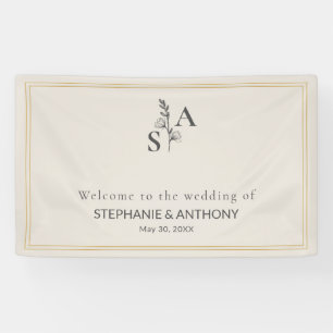 Minimalistische Beige Monogram Wildflower Wedding Spandoek