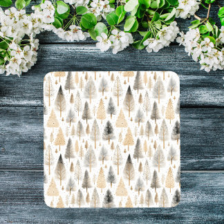 Minimalistische Beige Nordic Folk Art Scandi bomen Glazen Onderzetter