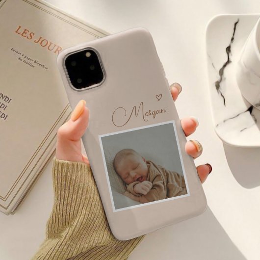 Minimalistische beige script aangepaste foto Case-Mate iPhone case