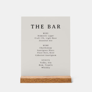 Minimalistische Beige Serif Bar Menu Acryl Bord
