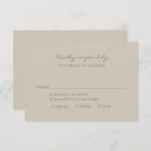 Minimalistische Beige Taupe Script Maaltijdkeuze RSVP Kaartje (Voorkant / Achterkant)