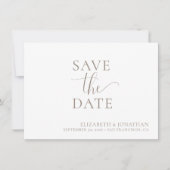 Minimalistische Beige Witte Bruiloft Save The Date Kaart (Voorkant)