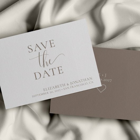 Minimalistische Beige Witte Bruiloft Save The Date Kaart