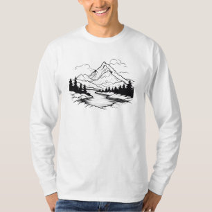 Minimalistische berg en rivier t-shirt