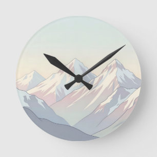 Minimalistische berglandschap met pastelkleuren ronde klok