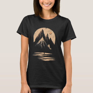 Minimalistische bergwandelaar avontuur zonsonderga t-shirt