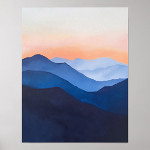 minimalistische bergzonsondergang poster