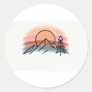 Minimalistische bergzonsondergang - Retro Natuur K Ronde Sticker