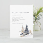 Minimalistische besneeuwde winterbomen QR Code Wed Kaart (Staand voorkant)