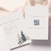 Minimalistische besneeuwde winterbomen QR Code Wed Kaart