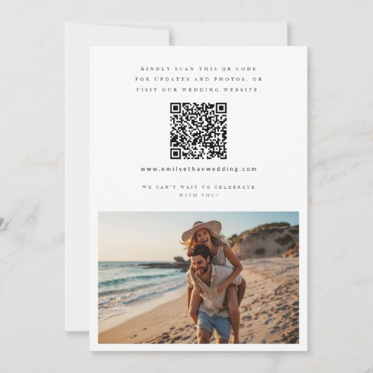 Minimalistische bestemming QR Code Trouwfoto Save The Date (Achterkant)