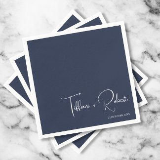 Minimalistische bewerkbare kleur Navy Blue Trouw Servet