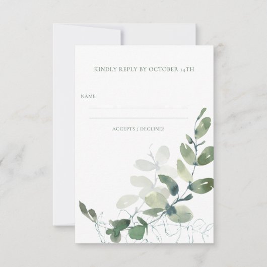 Minimalistische bijtende botanische eucalyptusbrui RSVP kaartje (Voorkant)